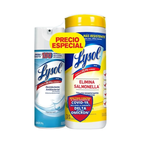 Desinfectante en Aerosol Lysol 354gr + Toallitas Lysol con 35 Piezas