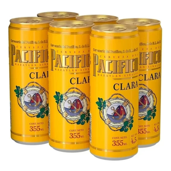 Six de Cerveza clara Pacifico 6 latas 355 ml c/u