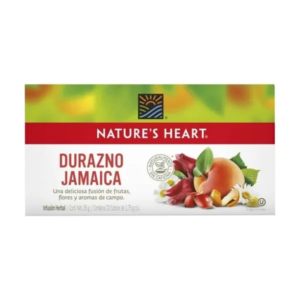 Infusión herbal Nature's Heart durazno jamaica 20 sobres de 1.75 g c/u