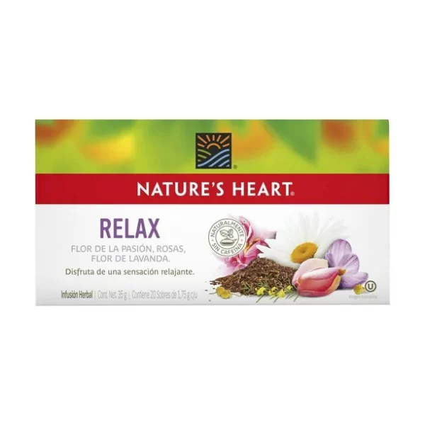 Infusión herbal Nature's Heart relax flor de la pasión rosas y flor de lavanda 20 sobres de 1.75 g c/u