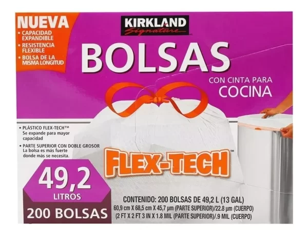 Bolsas Para Basura De Plástico C/ Cinta Cocina 200pz 49.2lts