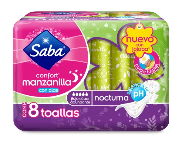 Toallas Femeninas con Alas Saba Confort Nocturna C/8 pzas